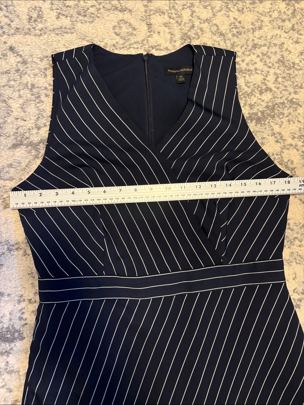 Banana Republic Navy Pinstripe Faux Wrap Sheath Dress Size 10 - Picture 5 of 8